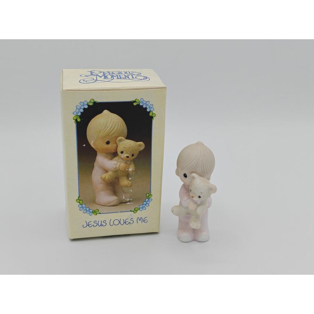 Enesco Jesus Loves Me Figurine E-9278 1982 Vintage Porcelain Religious Gift